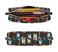 Mexpekil Leather Pencil Case for Girls Boys Guitar Small Pen Organizer Bag Zipper Slim Multi-Use Pouch for School Supplies Kids Adults