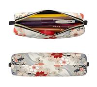 Mexpekil Leather Pencil Case for Girls Boys Japanese Style Cherry Blossom Small Pen Organizer Bag Zipper Slim Multi-Use Pouch for School Supplies Kids Adults