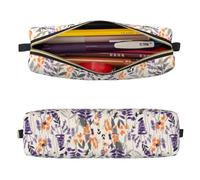 Mexpekil Leather Pencil Case for Girls Boys Lavender Plant Small Pen Organizer Bag Zipper Slim Multi-Use Pouch for School Supplies Kids Adults
