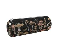 Mexpekil Leather Pencil Case for Girls Boys Mushrooms Plants Small Pen Organizer Bag Zipper Slim Multi-Use Pouch for School Supplies Kids Adults
