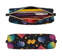 Mexpekil Leather Pencil Case for Girls Boys Neon Galaxy Hearts Small Pen Organizer Bag Zipper Slim Multi-Use Pouch for School Supplies Kids Adults