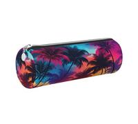 Mexpekil Leather Pencil Case for Girls Boys Neon Palm Tree Small Pen Organizer Bag Zipper Slim Multi-Use Pouch for School Supplies Kids Adults