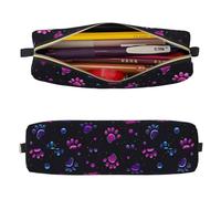 Mexpekil Leather Pencil Case for Girls Boys Neon Pink Purple Paw Small Pen Organizer Bag Zipper Slim Multi-Use Pouch for School Supplies Kids Adults
