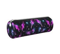 Mexpekil Leather Pencil Case for Girls Boys Neon Purple Bat Small Pen Organizer Bag Zipper Slim Multi-Use Pouch for School Supplies Kids Adults
