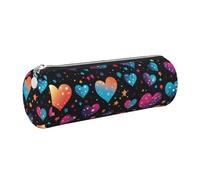 Mexpekil Leather Pencil Case for Girls Boys Neon Stars Hearts Small Pen Organizer Bag Zipper Slim Multi-Use Pouch for School Supplies Kids Adults
