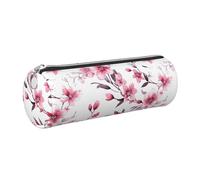 Mexpekil Leather Pencil Case for Girls Boys Pink Cherry Blossom Branch Small Pen Organizer Bag Zipper Slim Multi-Use Pouch for School Supplies Kids Adults