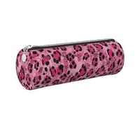 Mexpekil Leather Pencil Case for Girls Boys Pink Glitter Leopard Print Small Pen Organizer Bag Zipper Slim Multi-Use Pouch for School Supplies Kids Adults