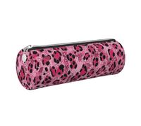 Mexpekil Leather Pencil Case for Girls Boys Pink Glitter Leopard Print Small Pen Organizer Bag Zipper Slim Multi-Use Pouch for School Supplies Kids Adults