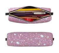 Mexpekil Leather Pencil Case for Girls Boys Pink Glitter Pattern Small Pen Organizer Bag Zipper Slim Multi-Use Pouch for School Supplies Kids Adults