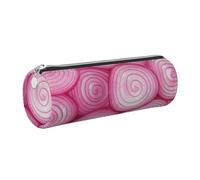 Mexpekil Leather Pencil Case for Girls Boys Pink Onion Slice Small Pen Organizer Bag Zipper Slim Multi-Use Pouch for School Supplies Kids Adults