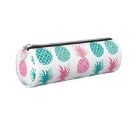 Mexpekil Leather Pencil Case for Girls Boys Pink Teal Pineapple Small Pen Organizer Bag Zipper Slim Multi-Use Pouch for School Supplies Kids Adults