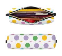 Mexpekil Leather Pencil Case for Girls Boys Polka Dots Rainbow Small Pen Organizer Bag Zipper Slim Multi-Use Pouch for School Supplies Kids Adults