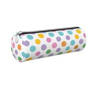 Mexpekil Leather Pencil Case for Girls Boys Polka Dots Rainbow Small Pen Organizer Bag Zipper Slim Multi-Use Pouch for School Supplies Kids Adults