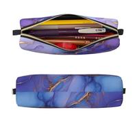 Mexpekil Leather Pencil Case for Girls Boys Purple Blu Marble Small Pen Organizer Bag Zipper Slim Multi-Use Pouch for School Supplies Kids Adults