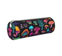 Mexpekil Leather Pencil Case for Girls Boys Purple Neon Mushrooms Small Pen Organizer Bag Zipper Slim Multi-Use Pouch for School Supplies Kids Adults