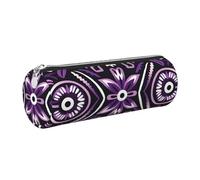 Mexpekil Leather Pencil Case for Girls Boys Purple Tribal Patterns Small Pen Organizer Bag Zipper Slim Multi-Use Pouch for School Supplies Kids Adults