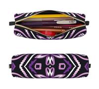 Mexpekil Leather Pencil Case for Girls Boys Purple Tribal Patterns Small Pen Organizer Bag Zipper Slim Multi-Use Pouch for School Supplies Kids Adults