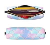 Mexpekil Leather Pencil Case for Girls Boys Rainbow Fish Scale Small Pen Organizer Bag Zipper Slim Multi-Use Pouch for School Supplies Kids Adults