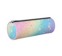 Mexpekil Leather Pencil Case for Girls Boys Rainbow Star Glitter Background Small Pen Organizer Bag Zipper Slim Multi-Use Pouch for School Supplies Kids Adults