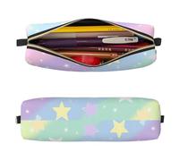 Mexpekil Leather Pencil Case for Girls Boys Rainbow Stripes Glitter Star Small Pen Organizer Bag Zipper Slim Multi-Use Pouch for School Supplies Kids Adults