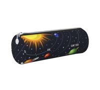 Mexpekil Leather Pencil Case for Girls Boys Solar System Small Pen Organizer Bag Zipper Slim Multi-Use Pouch for School Supplies Kids Adults