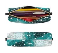 Mexpekil Leather Pencil Case for Girls Boys Teal Glitter Marble Small Pen Organizer Bag Zipper Slim Multi-Use Pouch for School Supplies Kids Adults