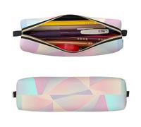 Mexpekil Leather Pencil Case for Girls Boys Triangle Neon Pink Small Pen Organizer Bag Zipper Slim Multi-Use Pouch for School Supplies Kids Adults