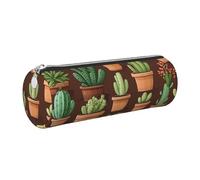 Mexpekil Leather Pencil Case for Girls Boys Various Cacti Plant Small Pen Organizer Bag Zipper Slim Multi-Use Pouch for School Supplies Kids Adults