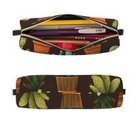 Mexpekil Leather Pencil Case for Girls Boys Various Cactus Small Pen Organizer Bag Zipper Slim Multi-Use Pouch for School Supplies Kids Adults