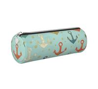 Mexpekil Leather Pencil Case for Girls Boys Vintage Nautical Anchor Dot Small Pen Organizer Bag Zipper Slim Multi-Use Pouch for School Supplies Kids Adults