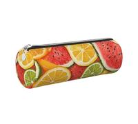 Mexpekil Leather Pencil Case for Girls Boys Watermelon Orange Lemon Small Pen Organizer Bag Zipper Slim Multi-Use Pouch for School Supplies Kids Adults
