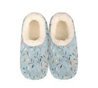 Mexpekil Leaves Branch Women's & Men's Slippers with Fluffy Collar Winter Warm House Slippers Anti-Slip Indoor House Shoes Gifts for Mum Dad (Sizes UK 6-7)