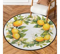Mexpekil Lemon Leaf Wreath Round Rugs for Living Room Washable Floor Mat with Non Slip Backing 160cm Diameter Circle Area Rug Modern Home Decor