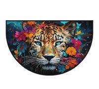 Mexpekil Leopard Face Floral Half Moon Door Mat Indoor Outdoor Non Slip Area Rug Washable Half Circle Floor Mat Absorbent Dirt Trapper Half Round Rugs 100x160cm
