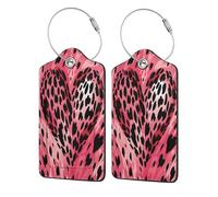 Mexpekil Leopard Print Love Heart Luggage Tags for Suitcases, 4 Pcs Leather Travel Tags for Luggage with Steel Loop Waterproof Name Id Card, Men Women Kids Travel Gift