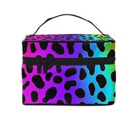 Mexpekil Leopard Print Neon Rainbow Makeup Bag Travel Cosmetic Bags Large Capacity Make Up Organiser Storage Bag Portable Toiletry Bags for Women Girls