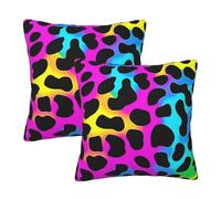 Mexpekil Leopard Print Rainbow Cushion Covers 40cm X 40cm 2 Pack Invisible Zipper Square Pillow Cases Decorative Pillow Covers Protectors for Sofa Bed Home Decor