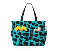 Mexpekil Leopard Print Turquoise Pattern Large Beach Bags for Women Men Waterproof Sandproof Beach Tote Bag with Zip and Pockets Foldable Summer Holiday Handbags for Travel Pool Seaside
