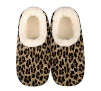 Mexpekil Leopard Print Women's & Men's Slippers with Fluffy Collar Winter Warm House Slippers Anti-Slip Indoor House Shoes Gifts for Mum Dad (Sizes UK 6-7)