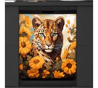 Mexpekil Leopard Sunflowers Dishwasher Magnet Cover 21x26Inch Decorative Dish Washer Sticker for Front Door Waterproof Kitchen Appliance Panel Magnetic Decal