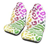 Mexpekil Leopard Zebra Stripes Rainbow 2PCS Car Seat Covers | Universal Car Seat Protector For Most Cars Anti-Slip Auto Seat Cover Full Wrap Cars Interior Accessories For Men Women