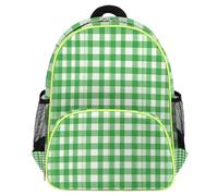 Mexpekil Light Green Buffalo Grid Toddler Backpack for Girls Boys School Bag, Lightweight Waterproof Kids Travel Rucksack for Preschool with Chest Strap Water Bottle Holders