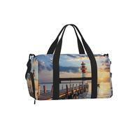 Mexpekil Lighthouse Sea Gym Bag with Shoe Compartment Waterproof Duffel Bag Large Overnight Weekend Bags Travel Holdall for Women Men Teens