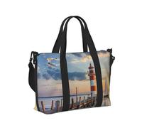 Mexpekil Lighthouse Sea Travel Duffel Bag Waterproof Sports Gym Bag Large Weekend Overnight Bags for Women Men Foldable Carry On Luggage Tote Bag for Flight