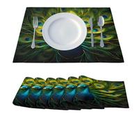 Mexpekil Linen Placemats Set of 6 Peacock Art Heat Resistant Table Mats Washable Table Decorations for Outdoor Indoor 46x31cm