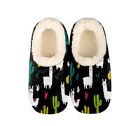 Mexpekil Llama Cactus Women's & Men's Slippers with Fluffy Collar Winter Warm House Slippers Anti-Slip Indoor House Shoes Gifts for Mum Dad (Sizes UK 4-5)