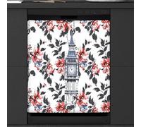 Mexpekil London Big Ben Flower Dishwasher Magnet Cover 21x26 in, Decorative Waterproof Dishwasher Magnetic Cover Sticker for Kitchen Appliances