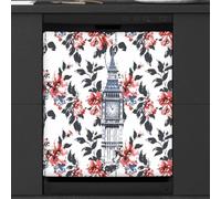 Mexpekil London Big Ben Flower Dishwasher Magnet Cover 23x26 in, Decorative Waterproof Dishwasher Magnetic Cover Sticker for Kitchen Appliances