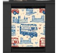 Mexpekil London Bridge Bus Love Pattern Dishwasher Magnet Cover 21x26 in, Decorative Waterproof Dishwasher Magnetic Cover Sticker for Kitchen Appliances