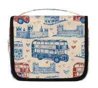 Mexpekil London Bridge Bus Love Pattern Toiletry Bag for Women Men Ladies, Waterproof Hanging Travel Wash Bag with Hook, Cosmetic Makeup Bag Organiser